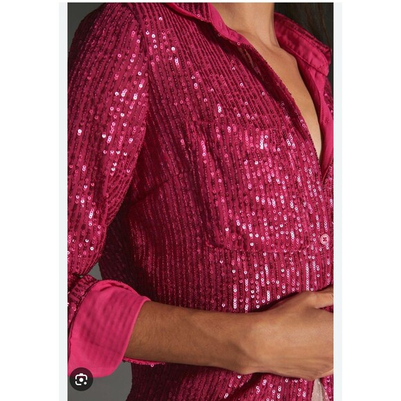 Anthropologie Pink The Remie Sequin Button Down Size Medium - Picture 11 of 11